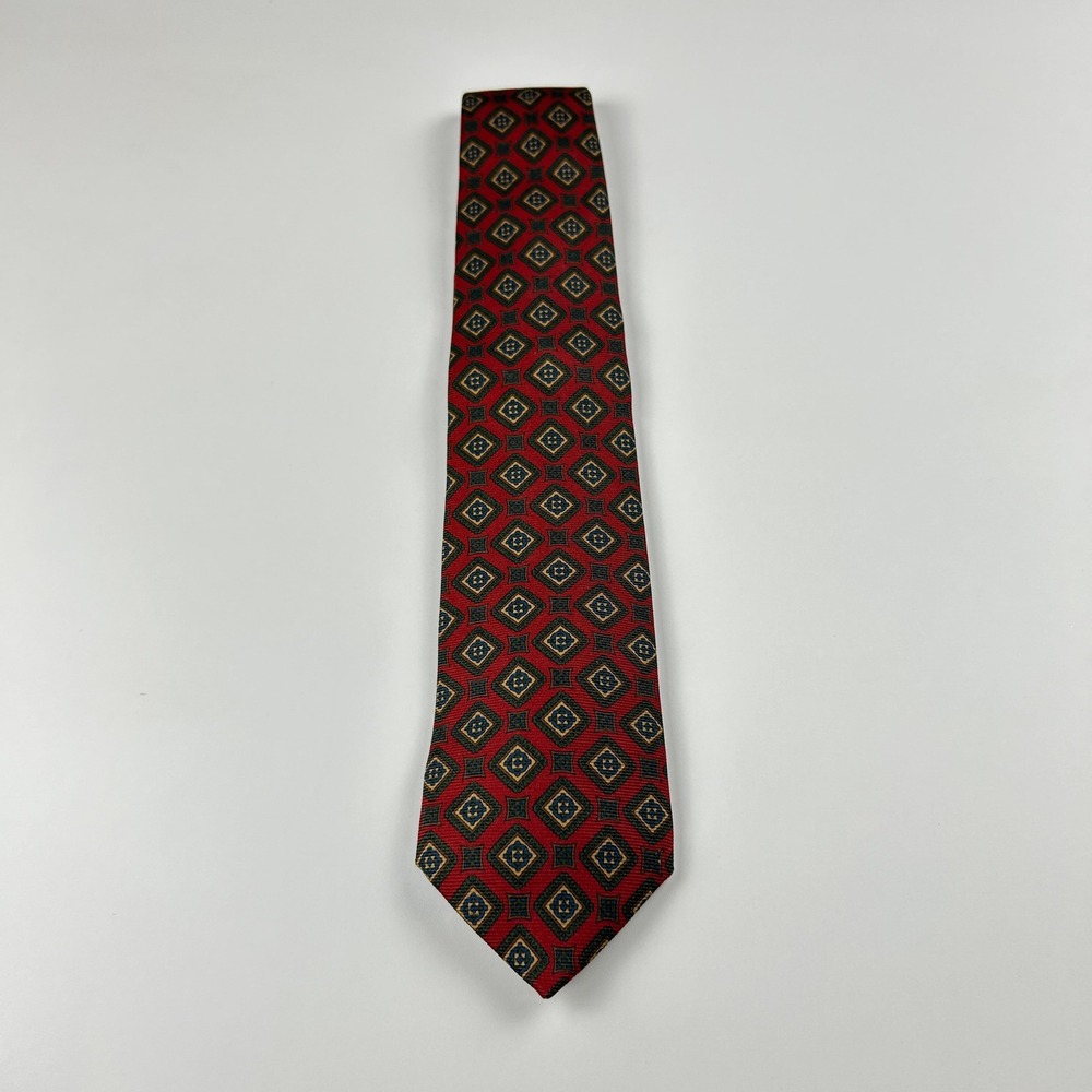 Vintage Brooks Brothers Makers and Merchants Burgundy Geometric Silk Tie USA